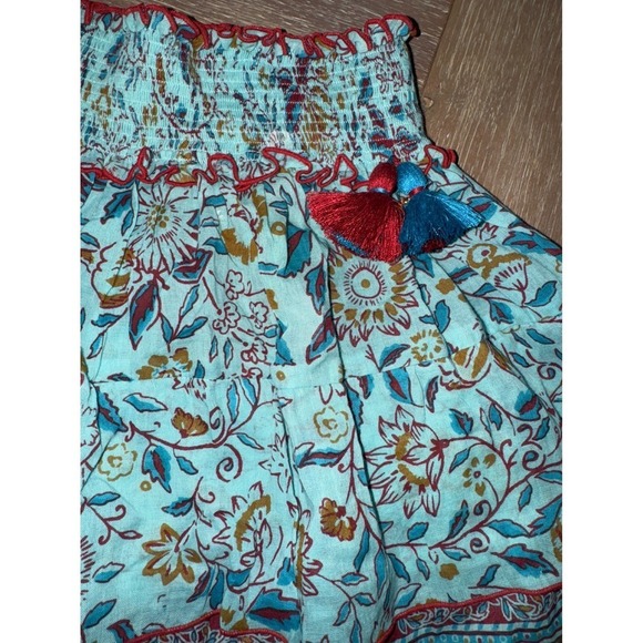 Poupette St Barth Mini Skirt Smocked Waist Floral Print Tassel Detail M/L - Picture 6 of 10